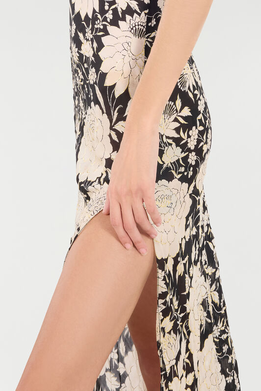 RC Slip-Style Long Dress with Floral Print RC Slip-Style Long Dress with Floral Print Noir/Blanc VQT141-CTP71