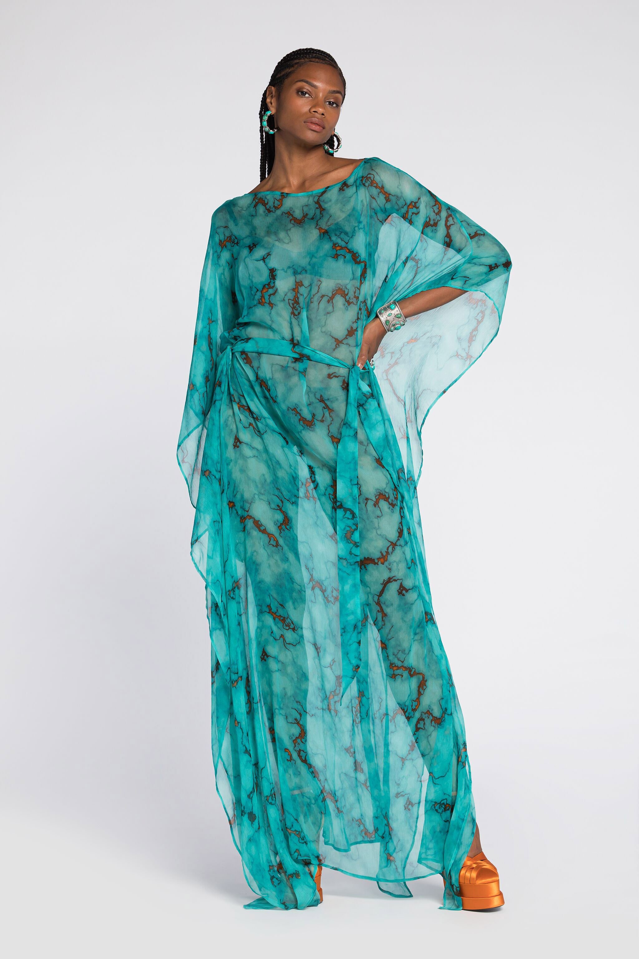 RC Kaftan-Kleid mit Marmor-Print Hellblau RKT180-CZH62