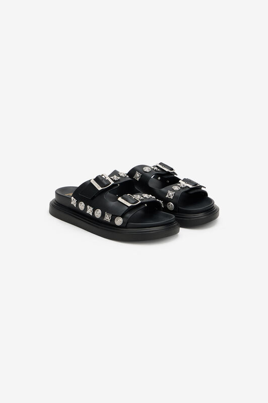 JC Sandale en cuir avec ornements JC Sandale en cuir avec ornements BLACK WFS109-WF347