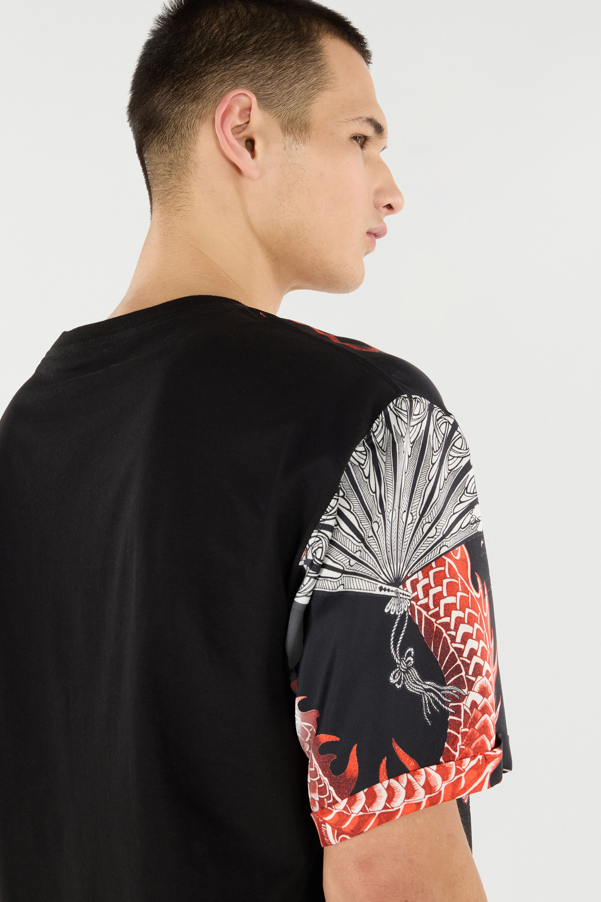 RC Silk and Cotton T-Shirt with Dragon Black/Red VNT62F-OZP75