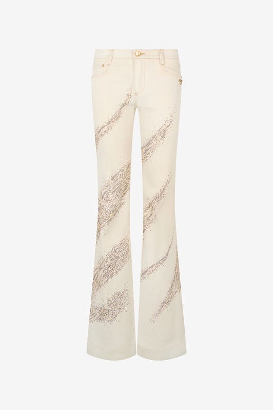 RC Ivory flared jeans with gold animal-print detailing IVORY/GOLD WWJ204-DE017