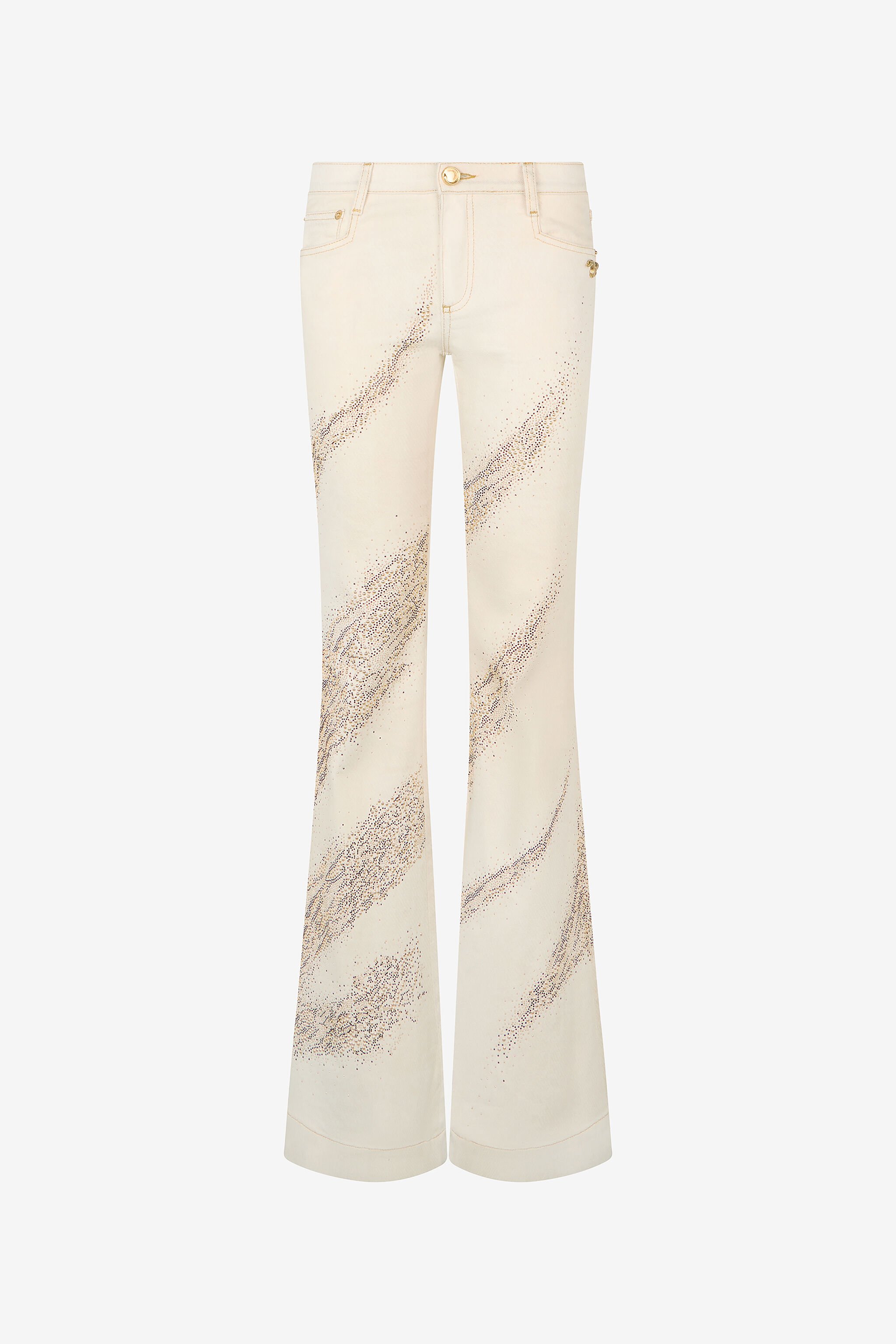 RC Ivory flared jeans with gold animal-print detailing IVORY/GOLD WWJ204-DE017