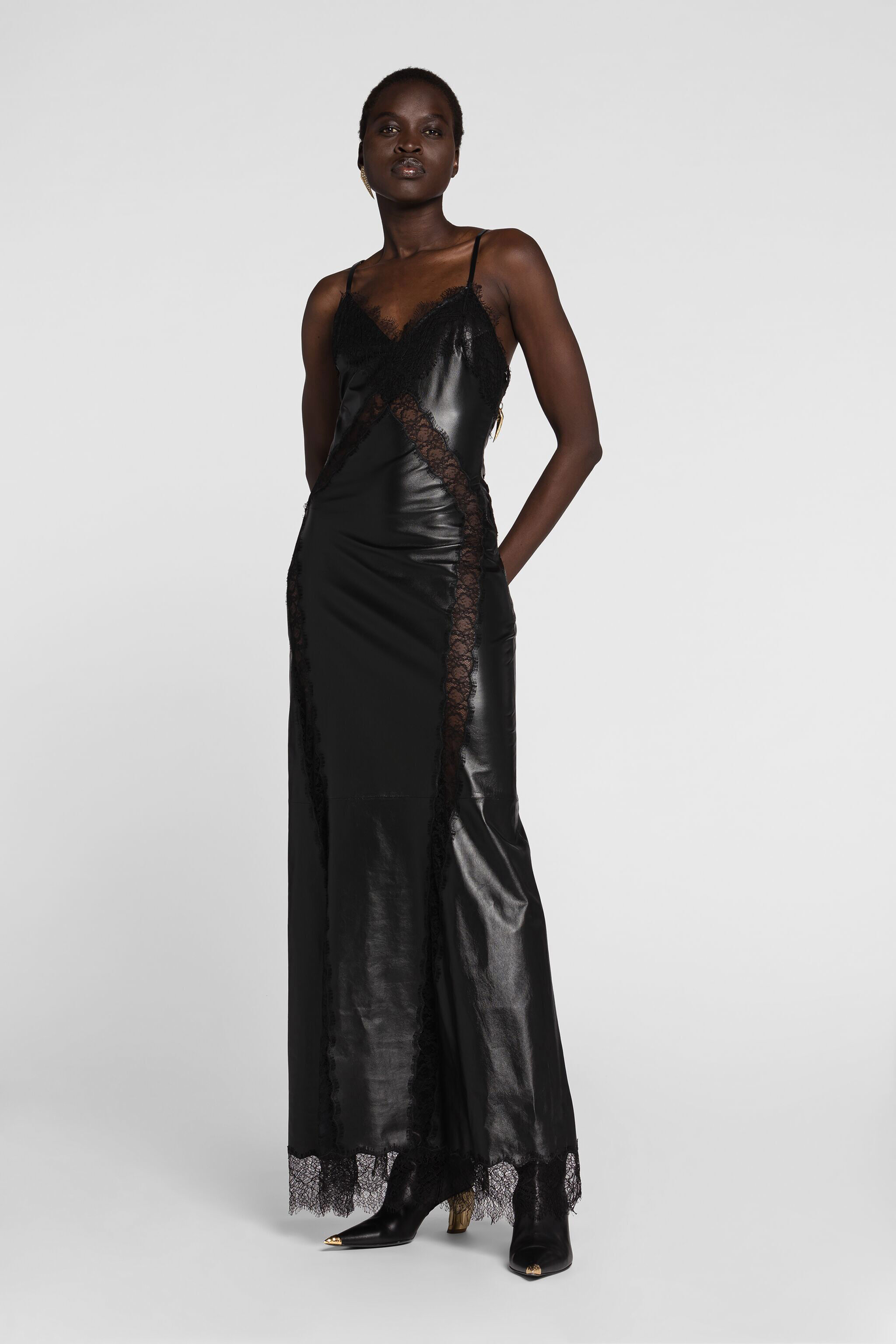 RC Leather And Lace Maxi Dress Black PKP102-PN001