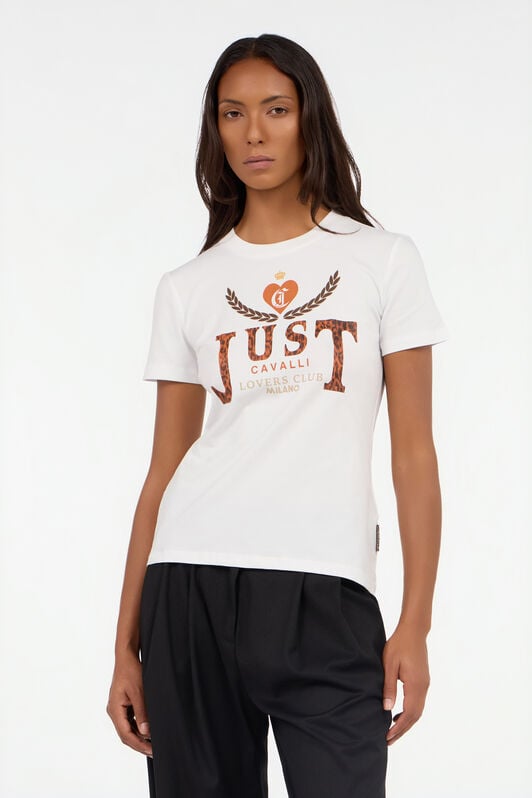 JC White T-shirt with Animal Print Logo JC White T-shirt with Animal Print Logo WHITE VFT197-VF320
