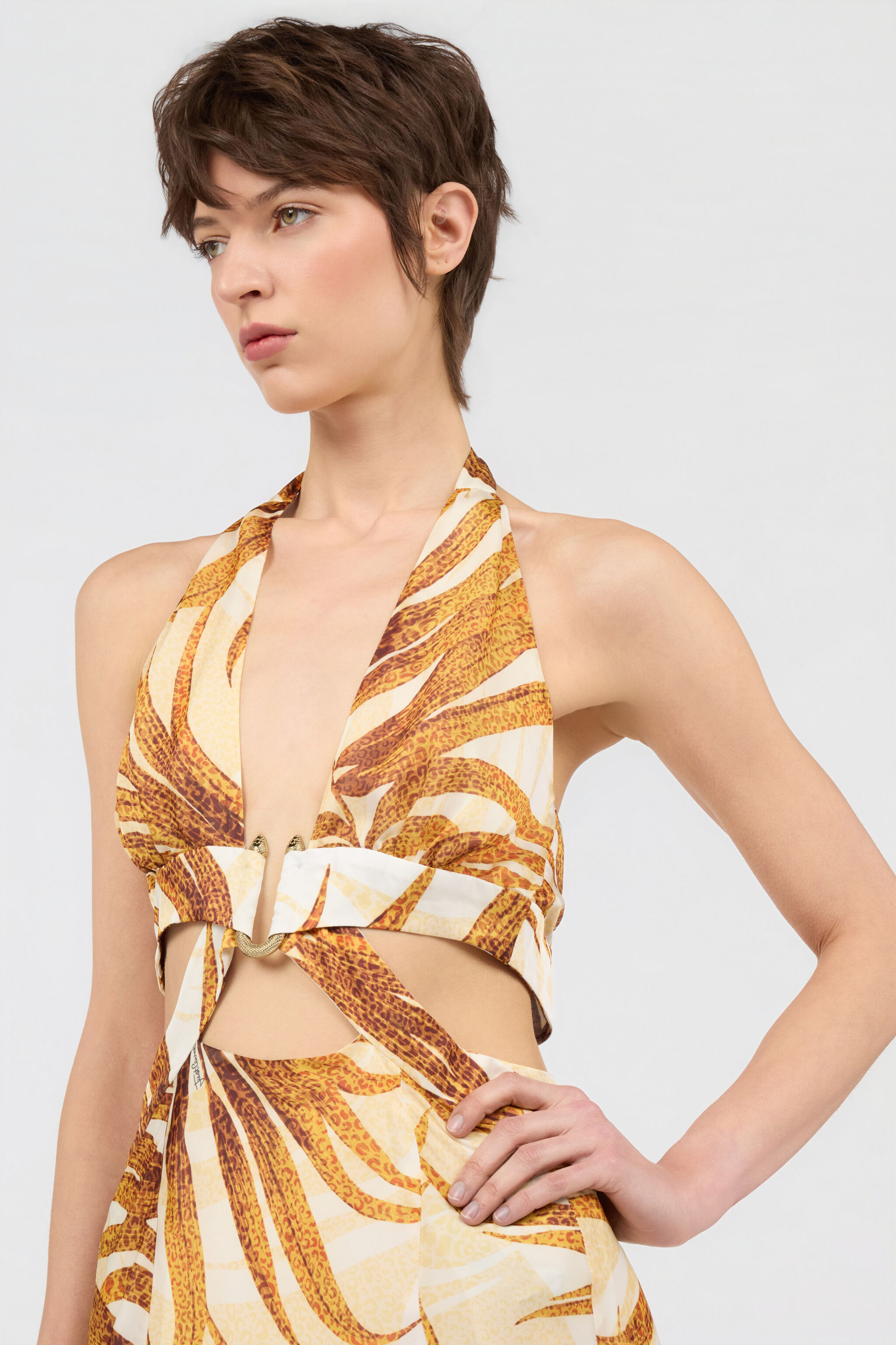 JC Golden Palm Print Maxi Dress DAFFODIL WFT305-WF703