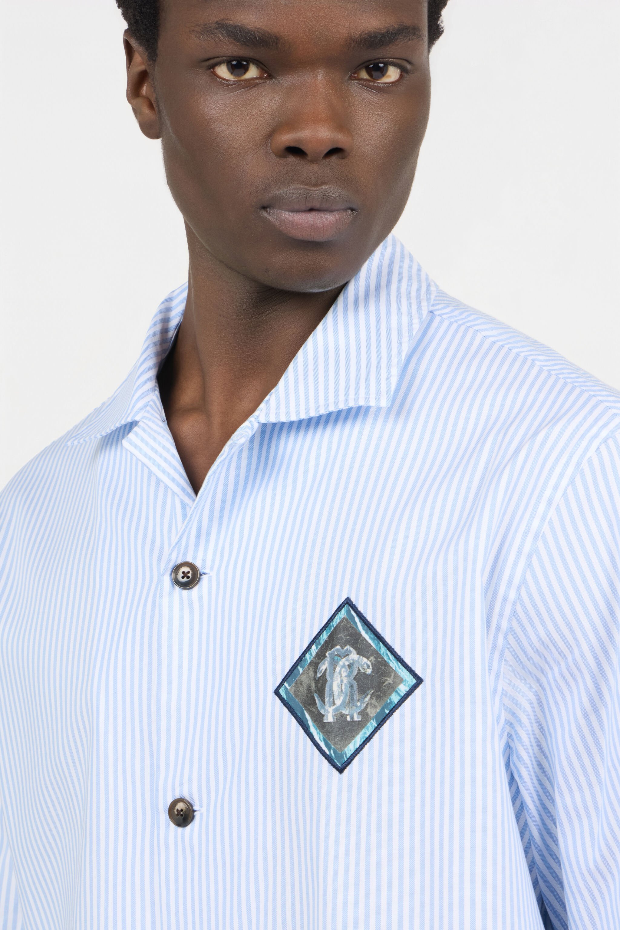 RC Chemise Rayée En Coton Avec Patch Monogram RC WHITE/BLUE STRIPES SOT70T-CH106
