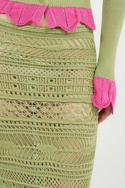 RC Midi-Rock aus Strick mit kontrastierendem Detail LIGHT GREEN WQM305-MA018