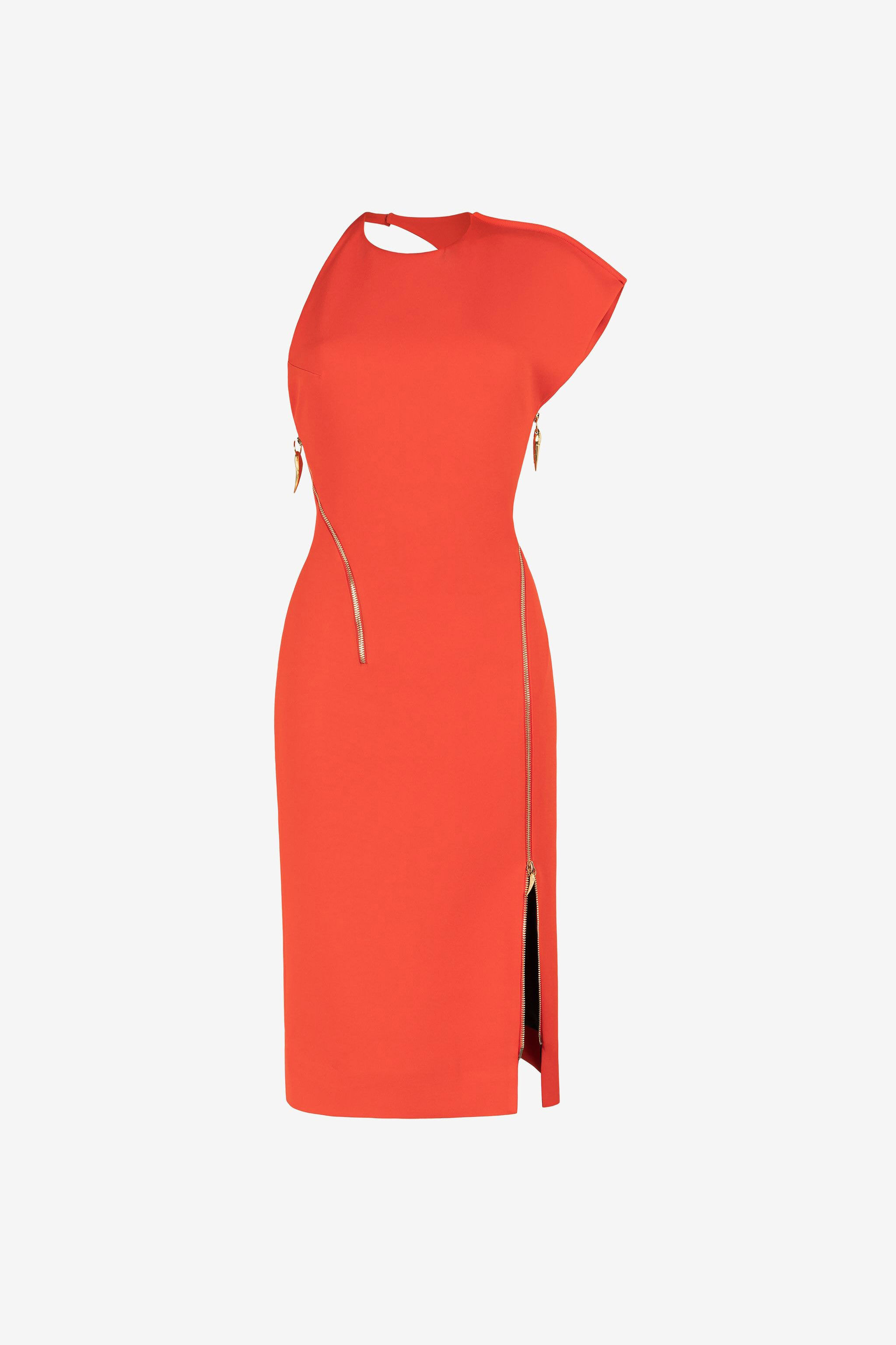 RC Asymmetrisches Kleid mit Reißverschluss Orange OQT102-HR005