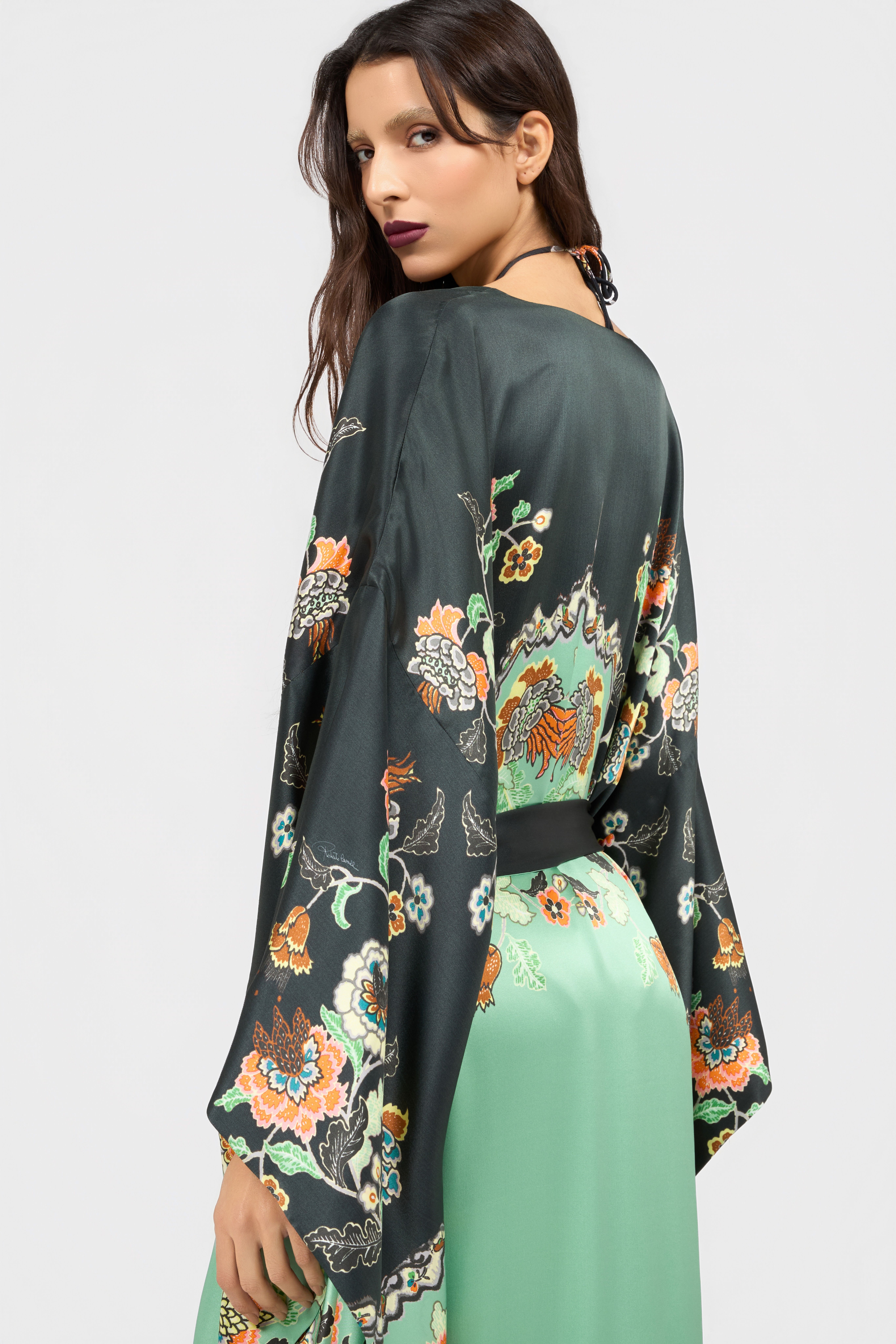 RC Seidenkimono Mit Kimono-Print RC Seidenkimono Mit Kimono-Print GREEN/BLACK XQT505-RYT25