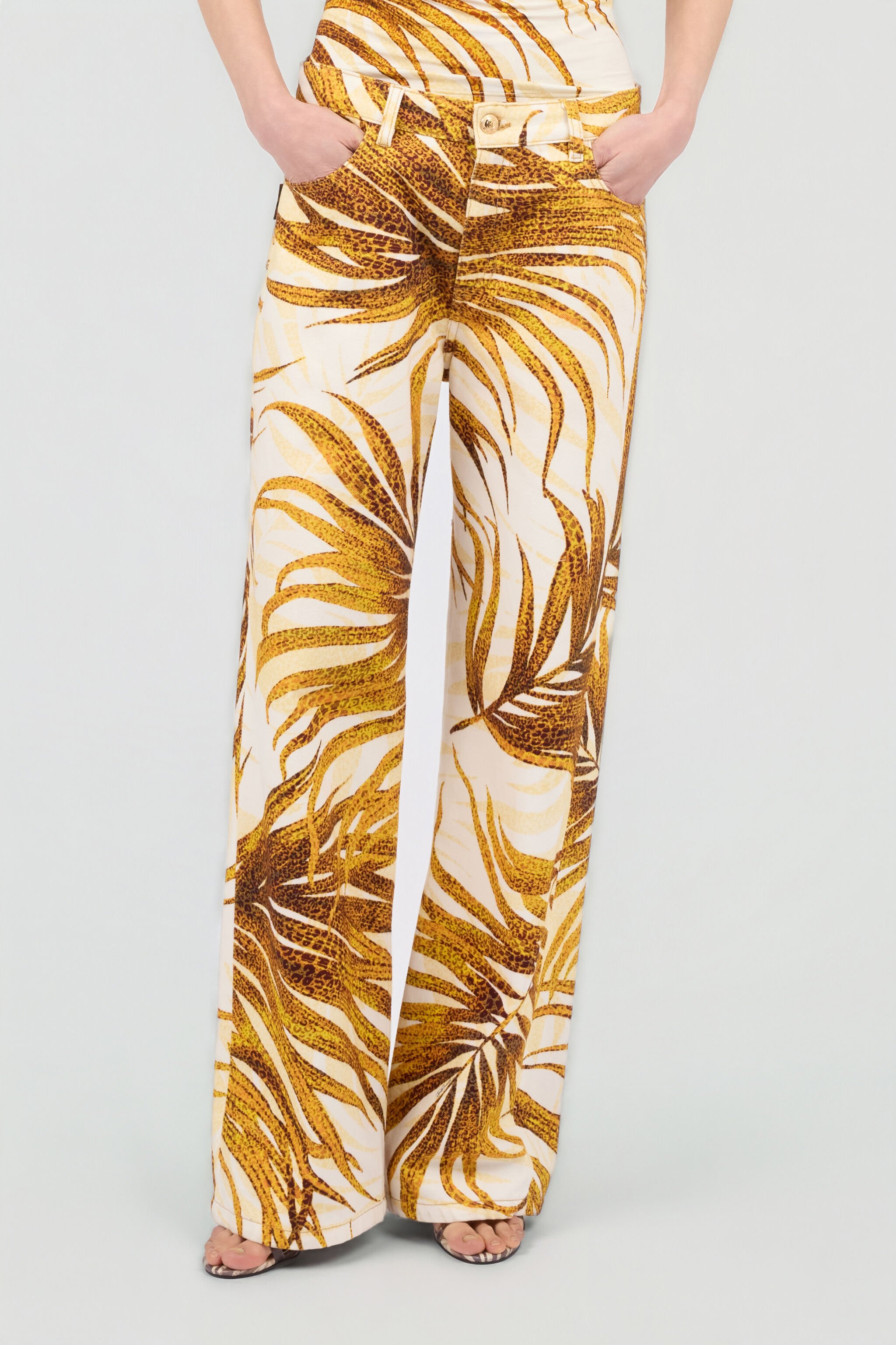 JC White Golden Palm Print Jeans DAFFODIL WFJ041-WF525