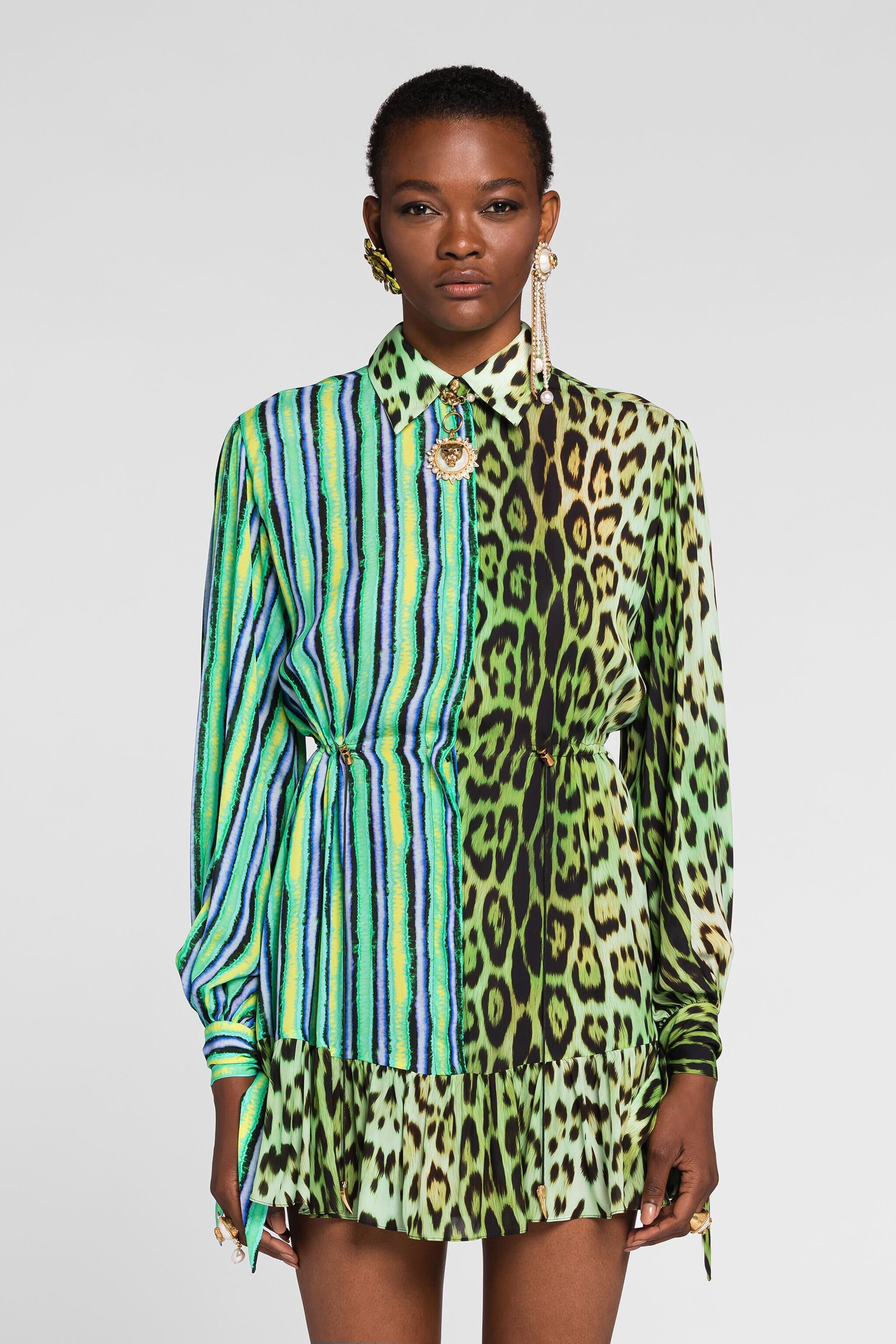 RC Mix-print shirt dress LIME QKT165-7HF53