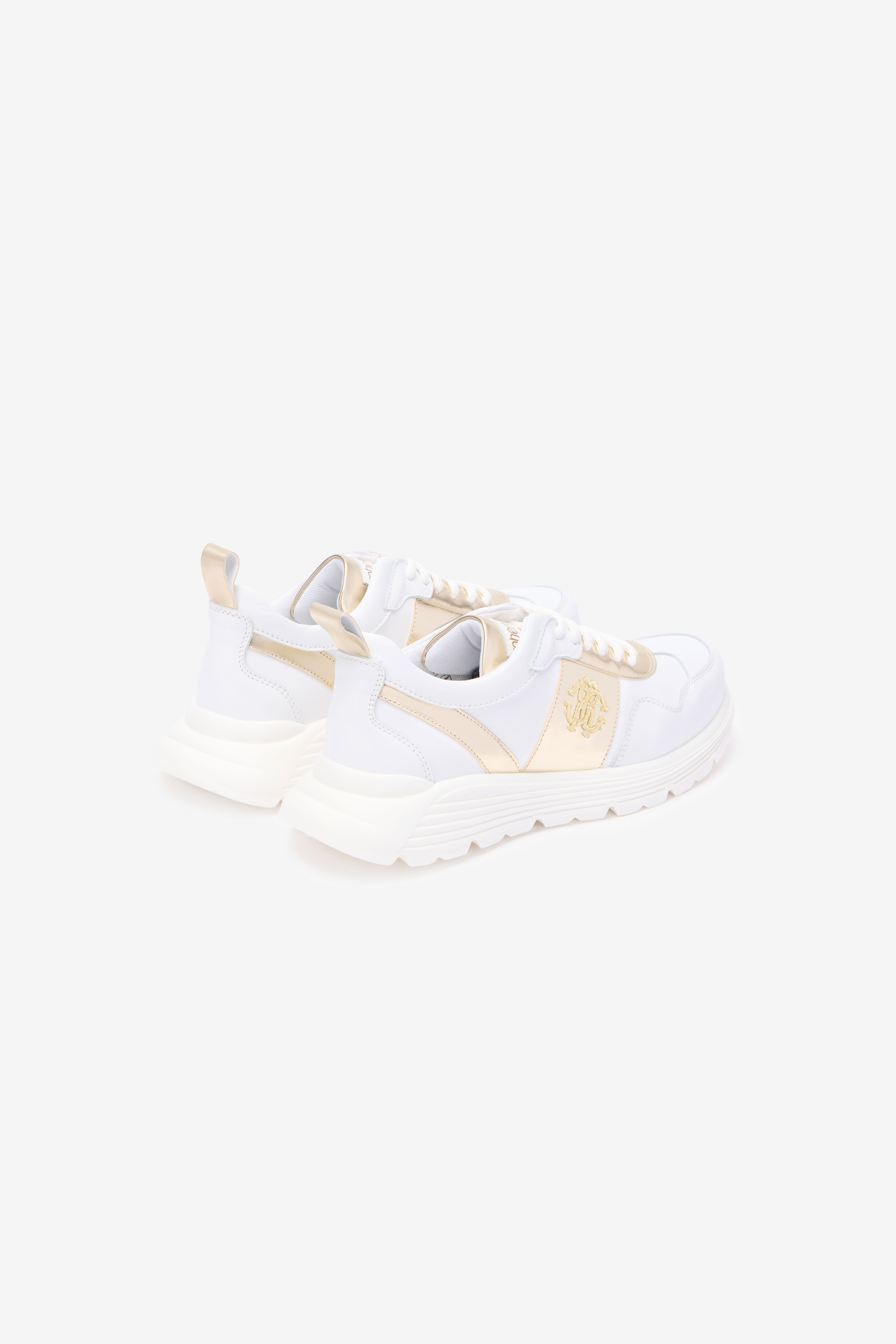 RC White Running Shoes With Gold Monogram RC MILKY WHITE/SILVER QOS01H-PZO15