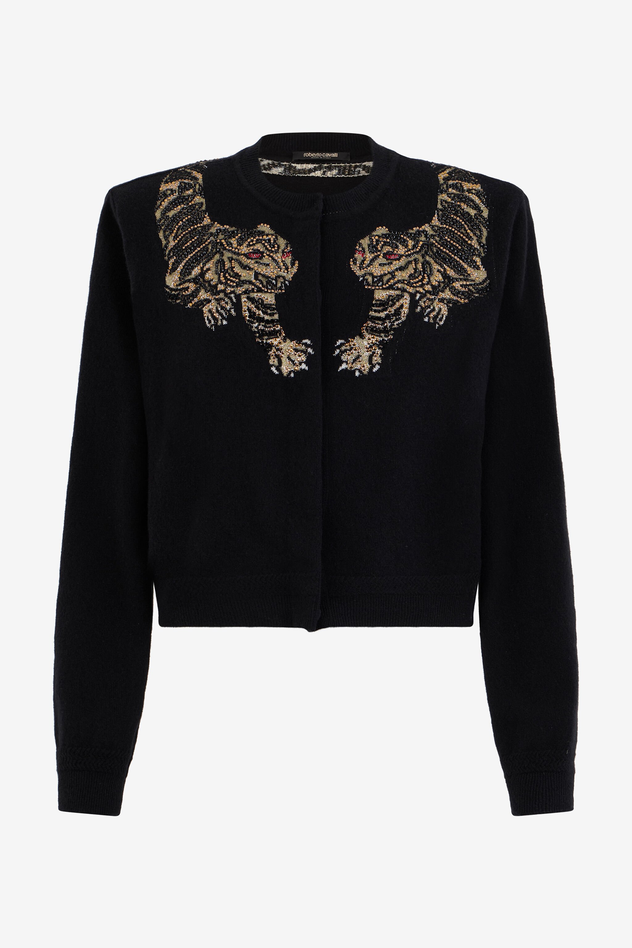 RC Wool Cardigan with Tiger Embroidery RC Wool Cardigan with Tiger Embroidery BLACK WKM902-MQ014