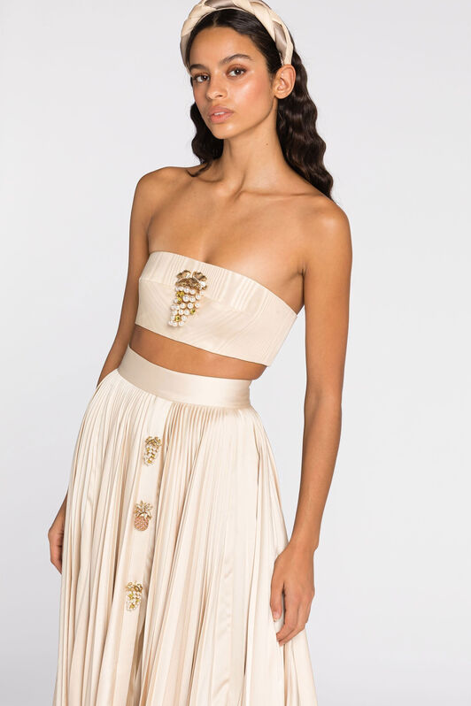 RC Jupe longue plissée ornementée Ivoire QWT309-RD034