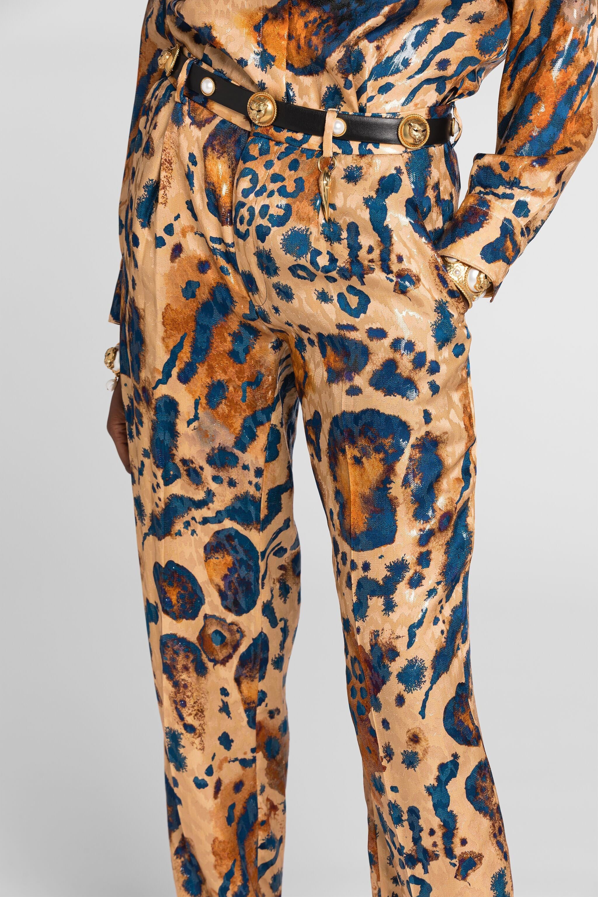 RC Animal-print straight-leg trousers ORO/BLU QKT200-FY077