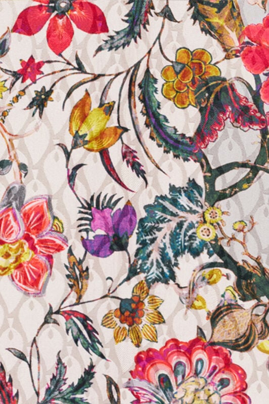 RC Long Silk Dress with Florentine Flowers Print BEIGE WQT112-RYR29