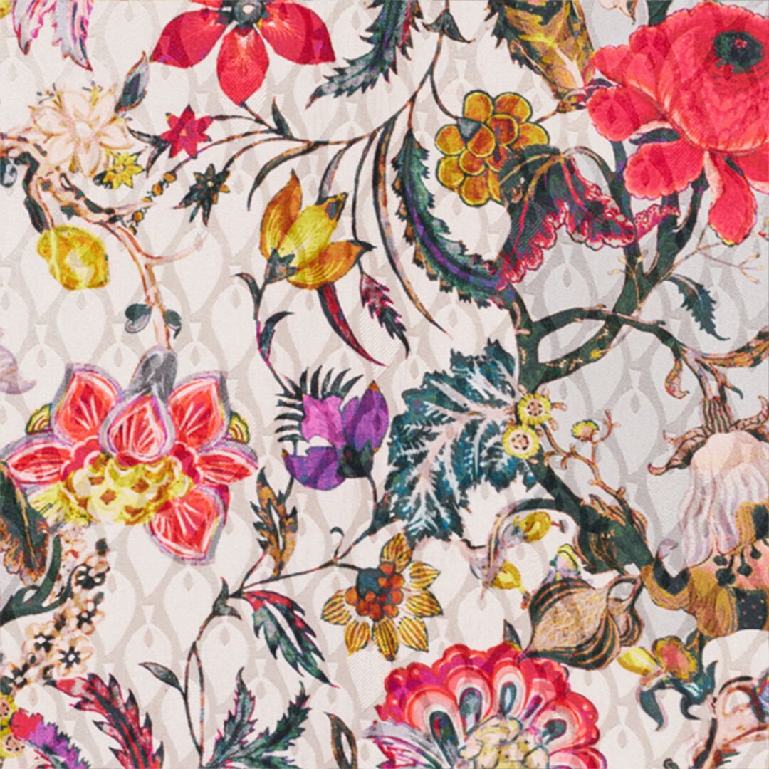 RC Long Silk Dress with Florentine Flowers Print BEIGE WQT112-RYR29