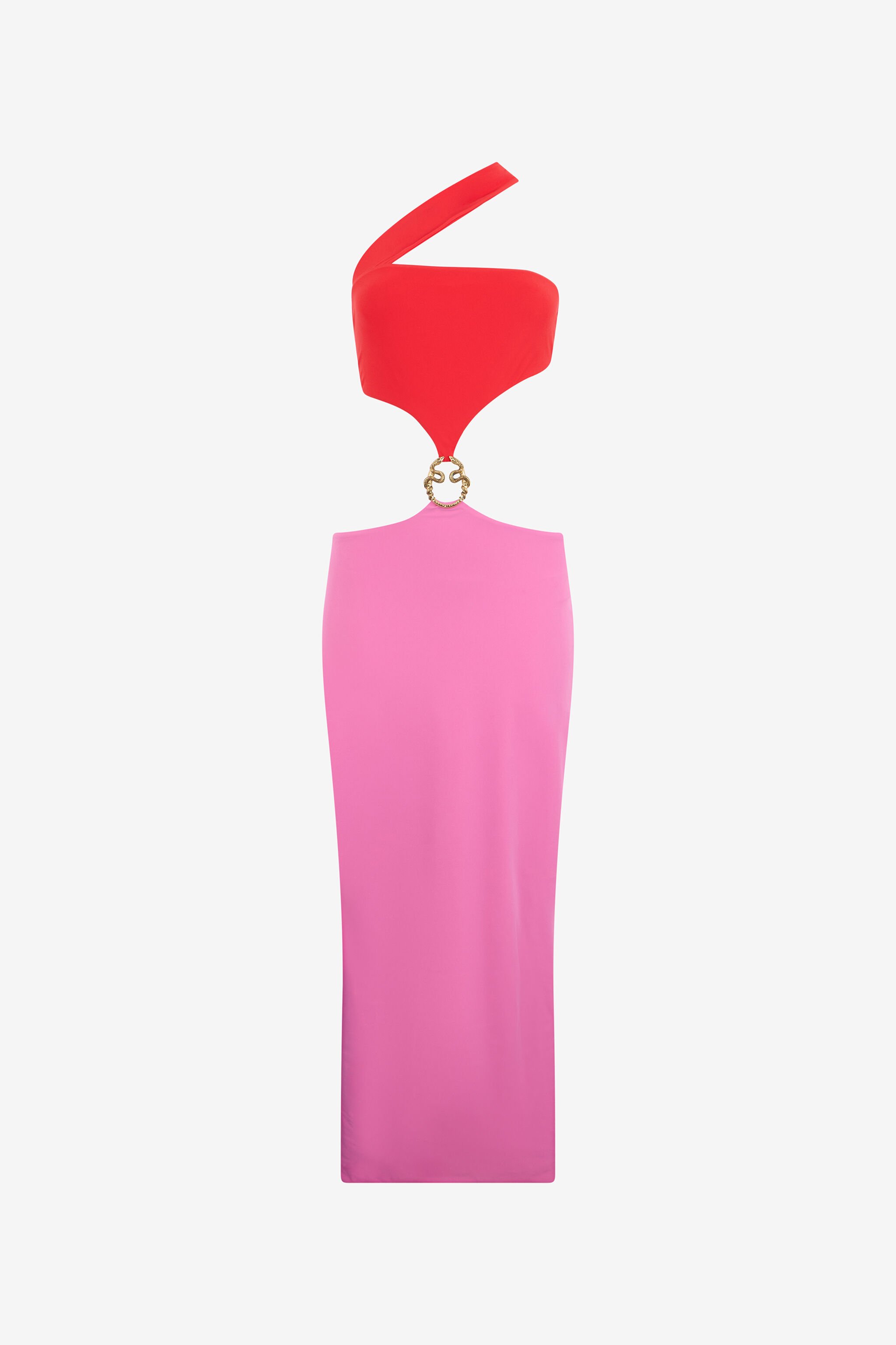 RC Long Asymmetric Dress with Jewel Detail PINK/RED WQW021-LL030