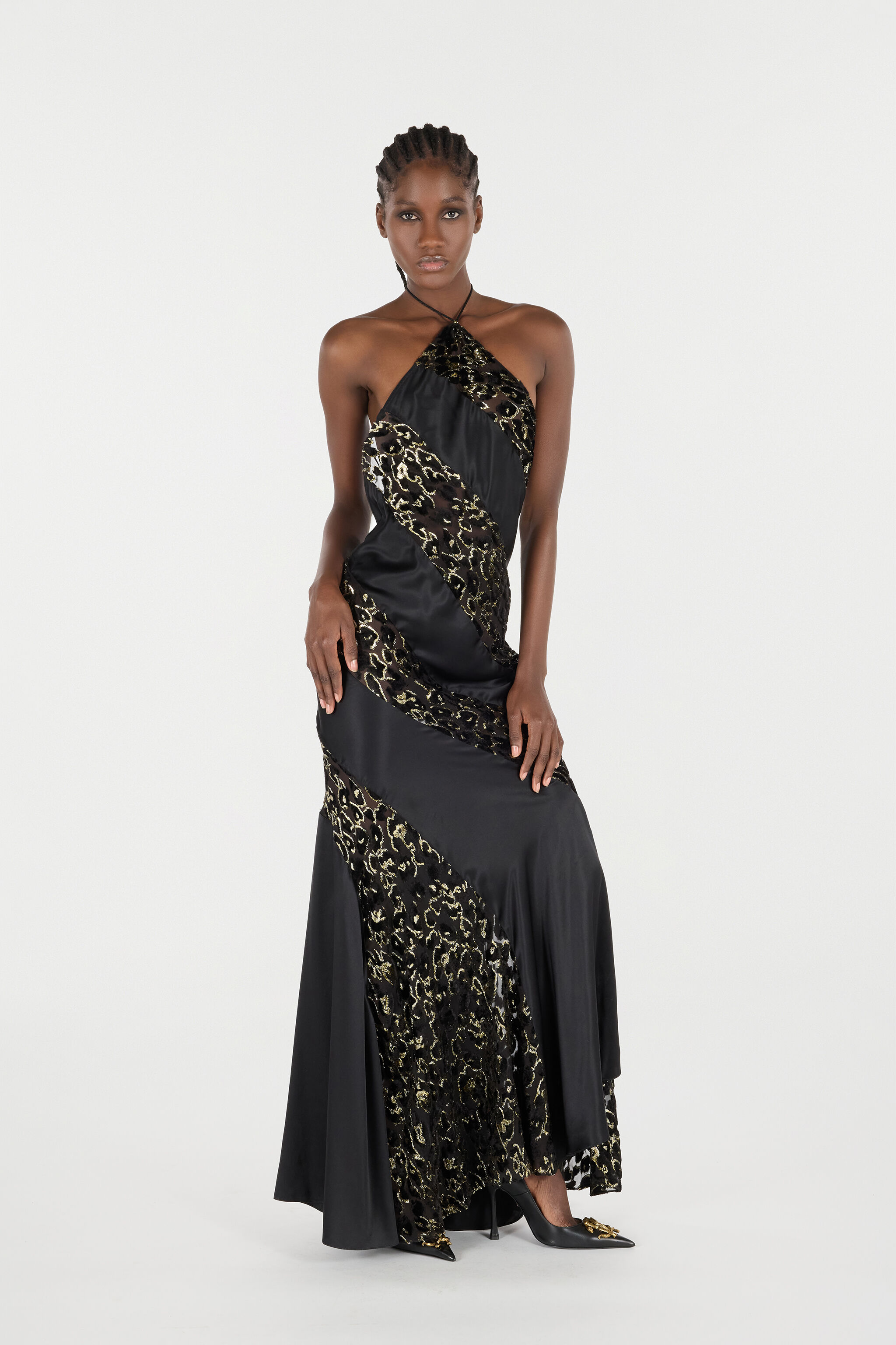 RC See-Through Long Dress with Animal Print NERO ORO VQT130-FC005