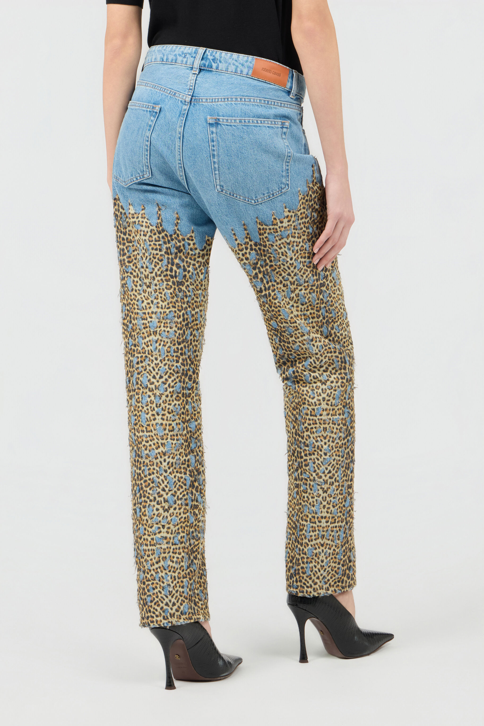 RC Wide Leg Denim Jeans With Baby Jaguar Print DARK BLUE WQJ210-VT003