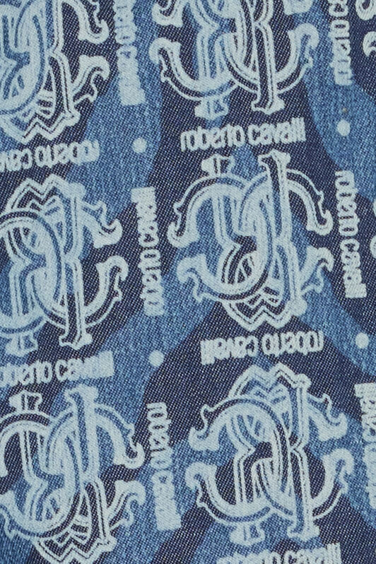 JU Tiger Skin-Print Pants With RC Monogram And Lettering Blue UJJ208-DYO44