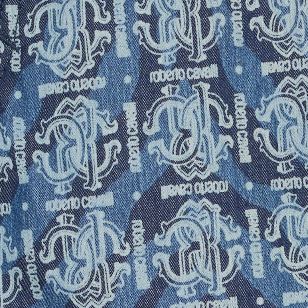 JU Tiger Skin-Print Pants With RC Monogram And Lettering Blue UJJ208-DYO44