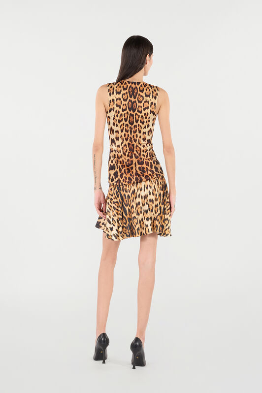 RC Mini Dress with All-Over Jaguar Skin Print Brown VKT142-JMP73