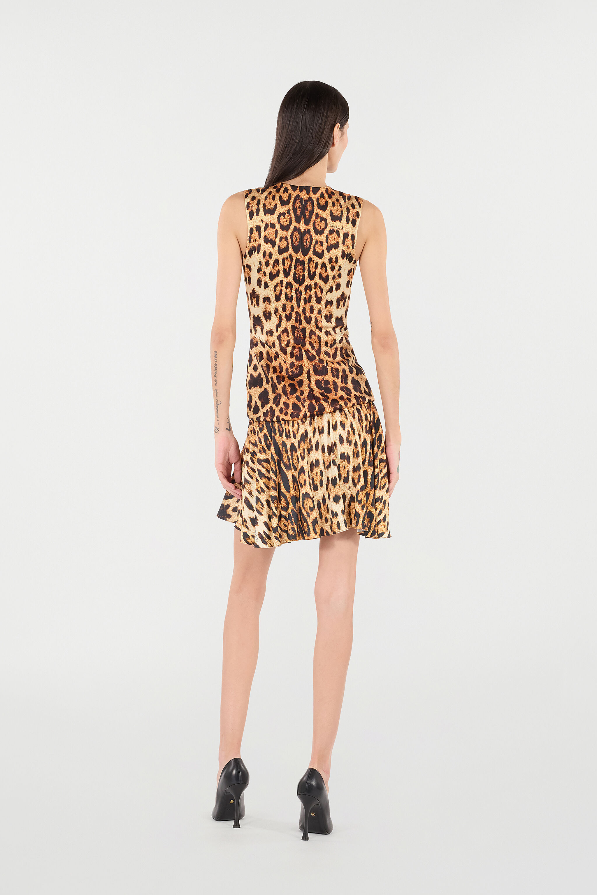 RC Mini Dress with All-Over Jaguar Skin Print Brown VKT142-JMP73