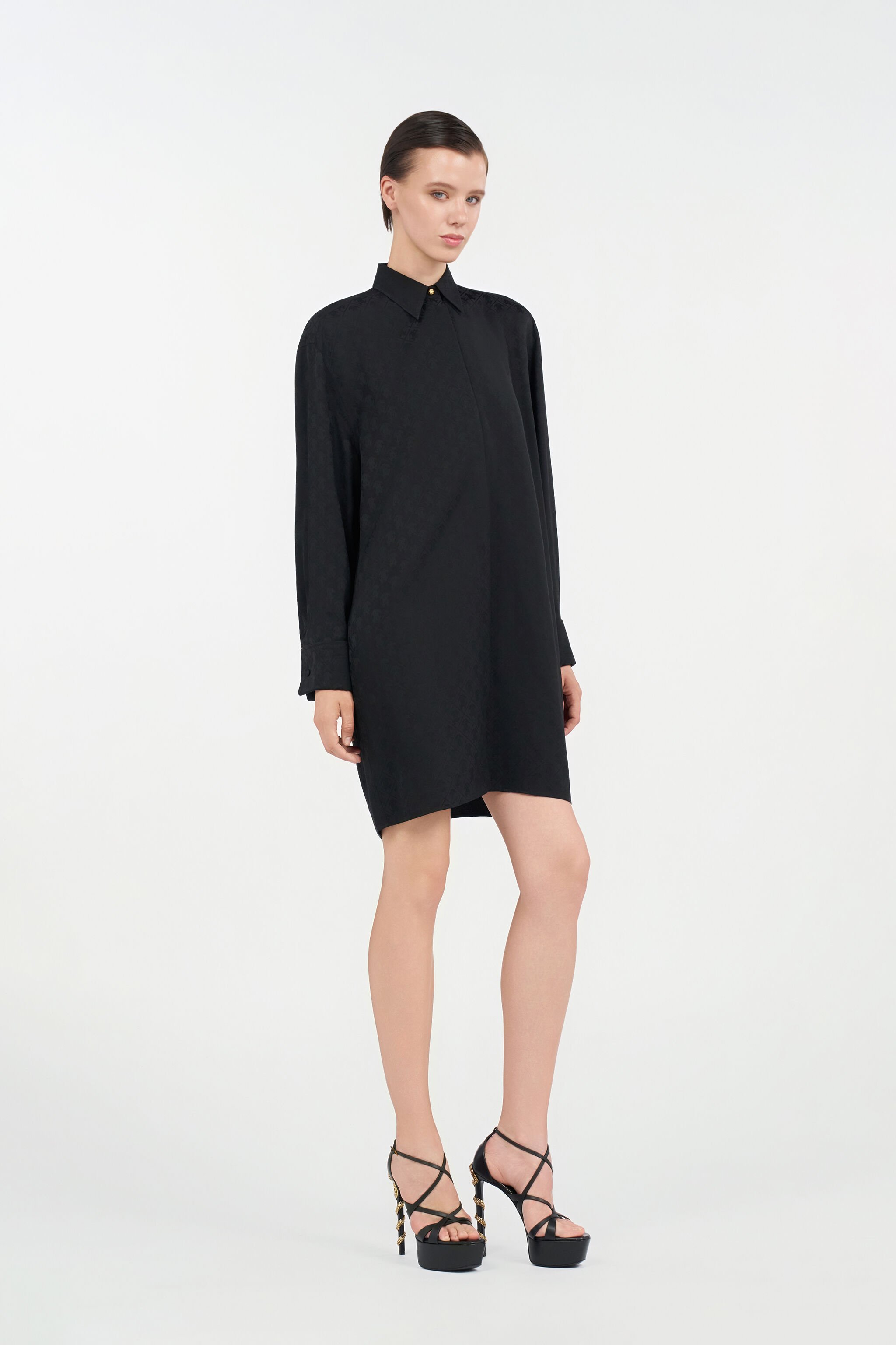RC Silk Mini Shirt Dress with Monogram RC NERO VKT160-RK010