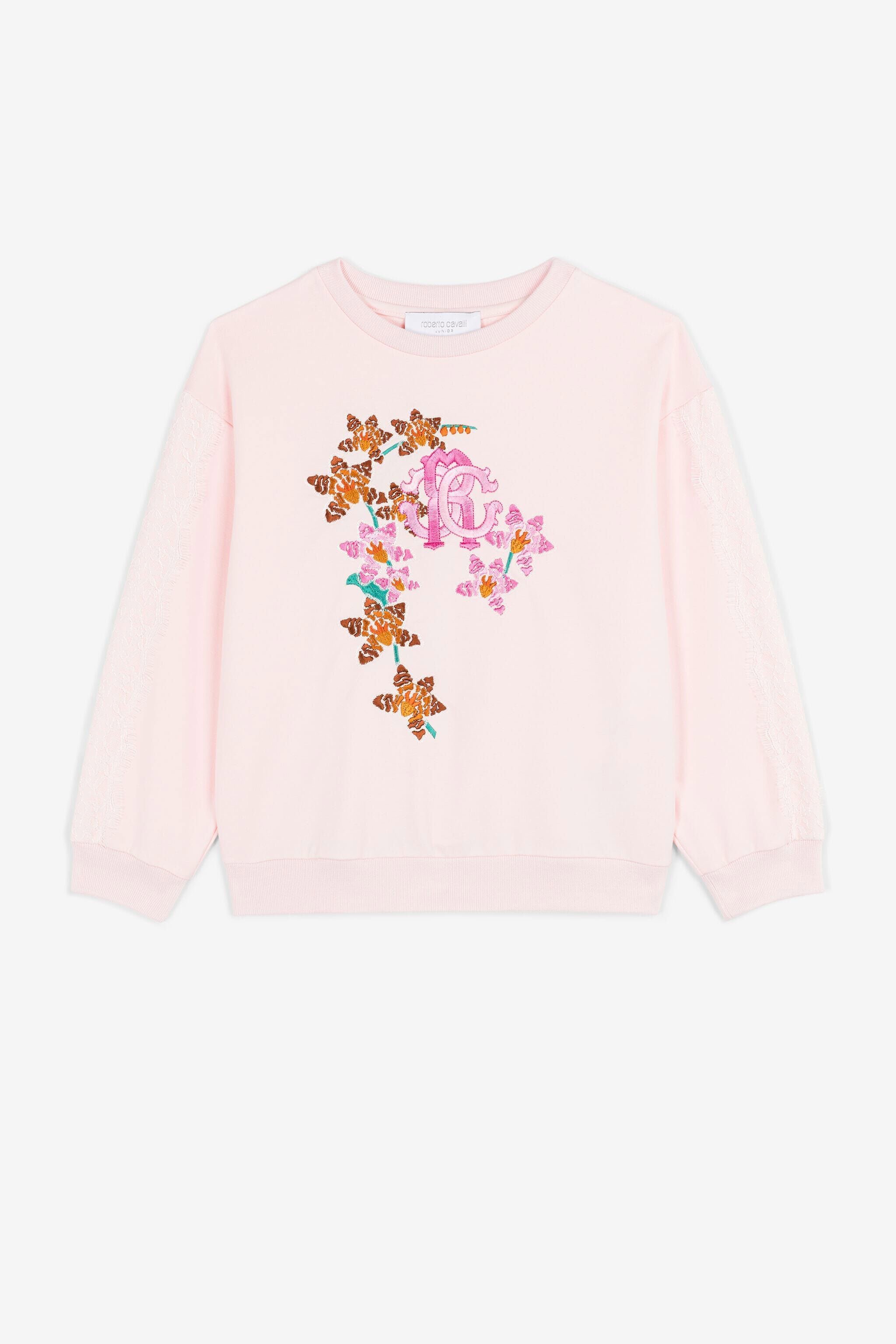 JU Felpa con ricamo a fiori Rosa QJT945-CF050