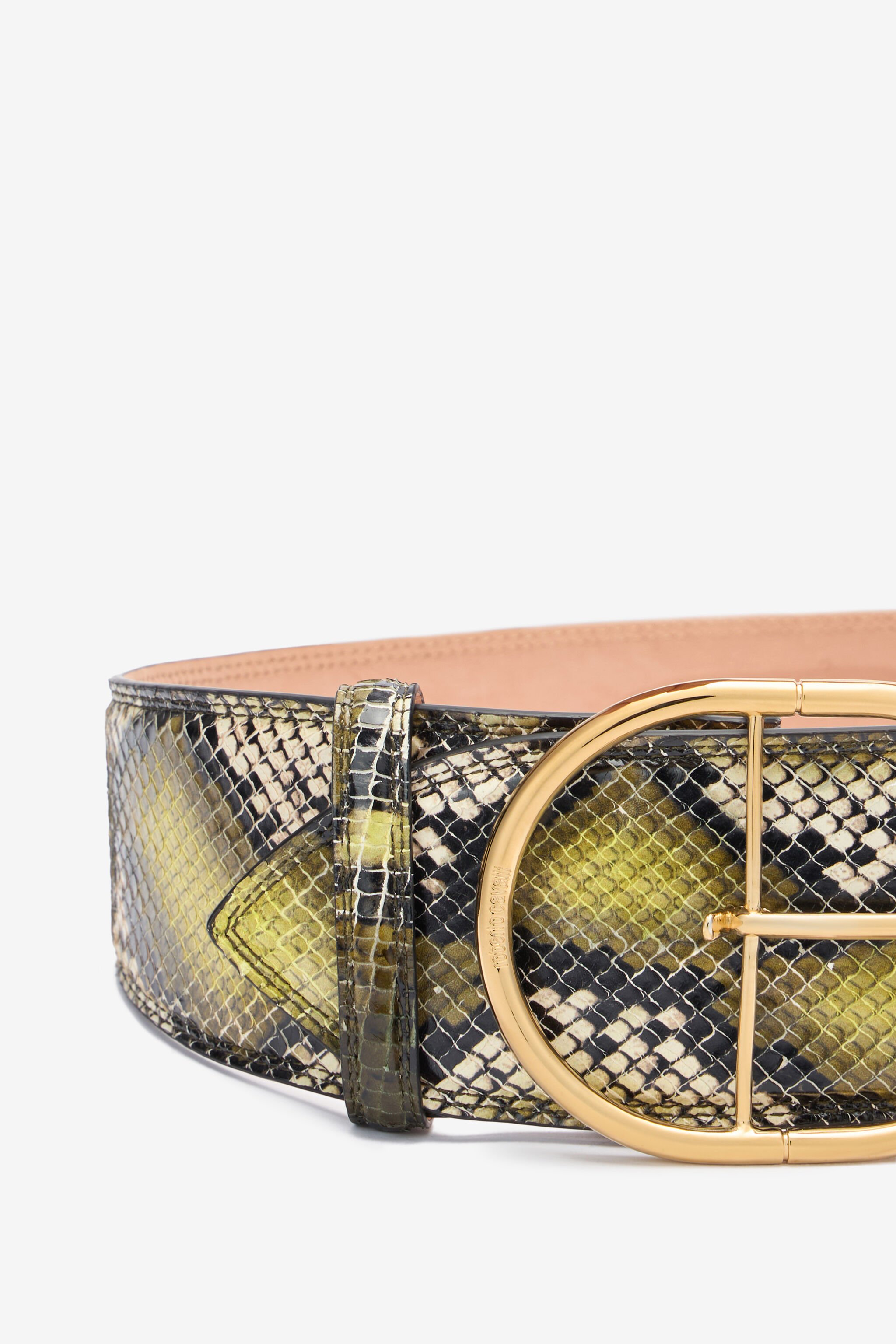 RC Shaped belt in printed leather Dark green TWC003-PZ02S