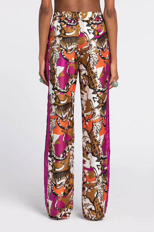 RC Wild Cat-Print Silk Trousers Purple RKT210-4QH06