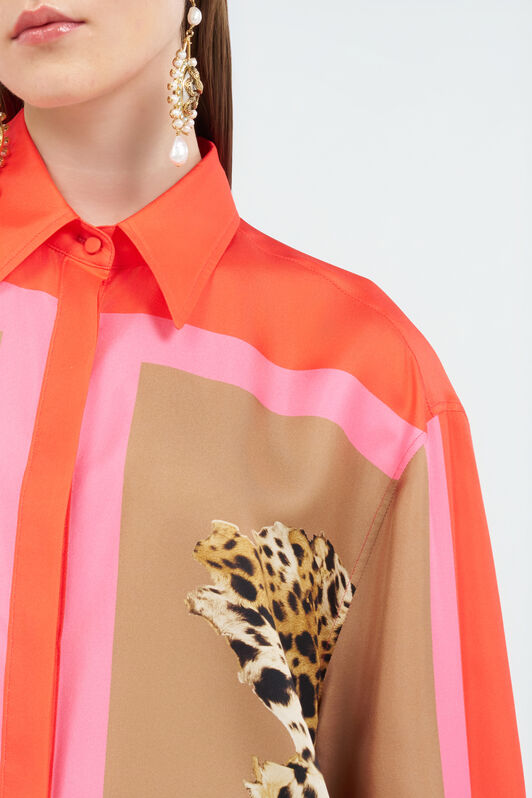 RC Cavalli Pop Print Silk Dress CORAL RED WQT160-OZR33