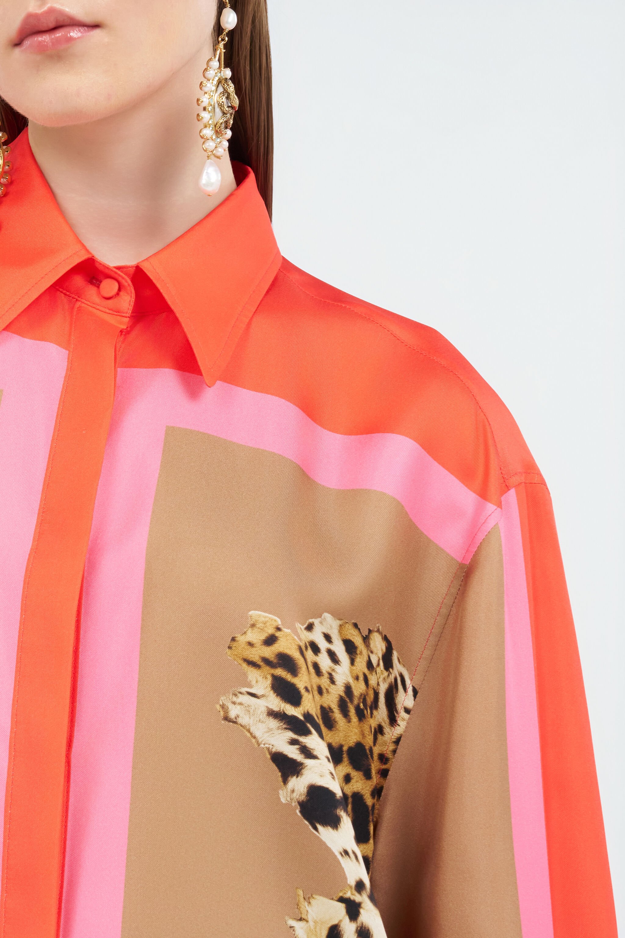 RC Cavalli Pop Print Silk Dress CORAL RED WQT160-OZR33