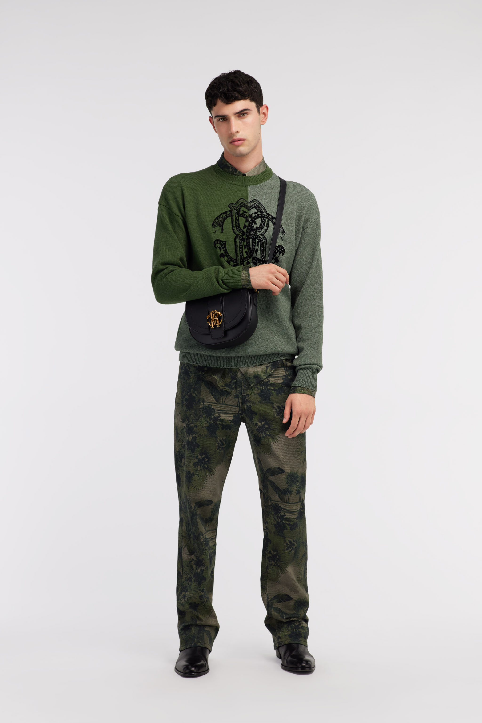 RC Green Two-Tone Sweater with Monogram RC Dark green SRM607-MQ062