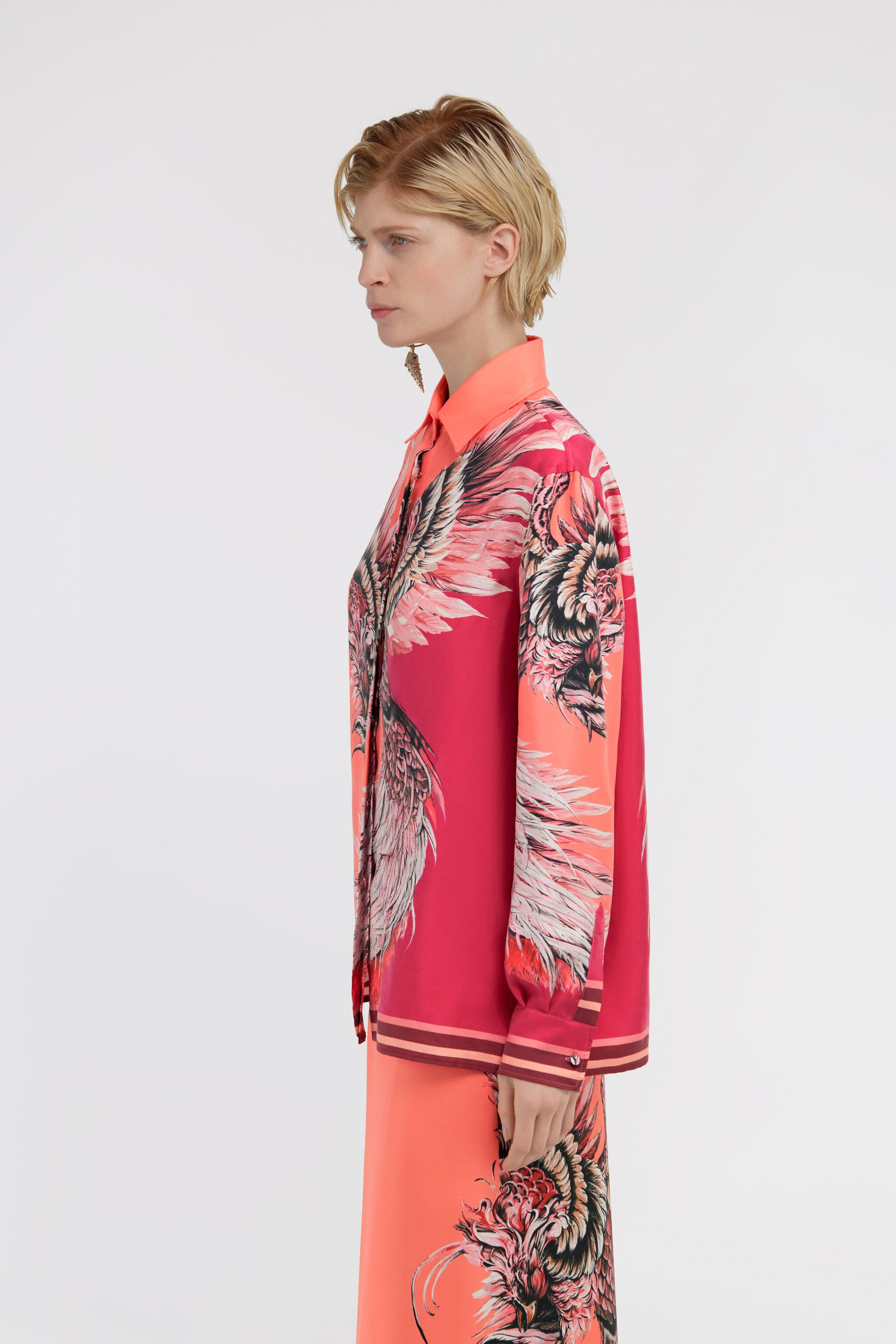 RC Bird Patchwork print shirt Fuchsia SWT704-4QM18