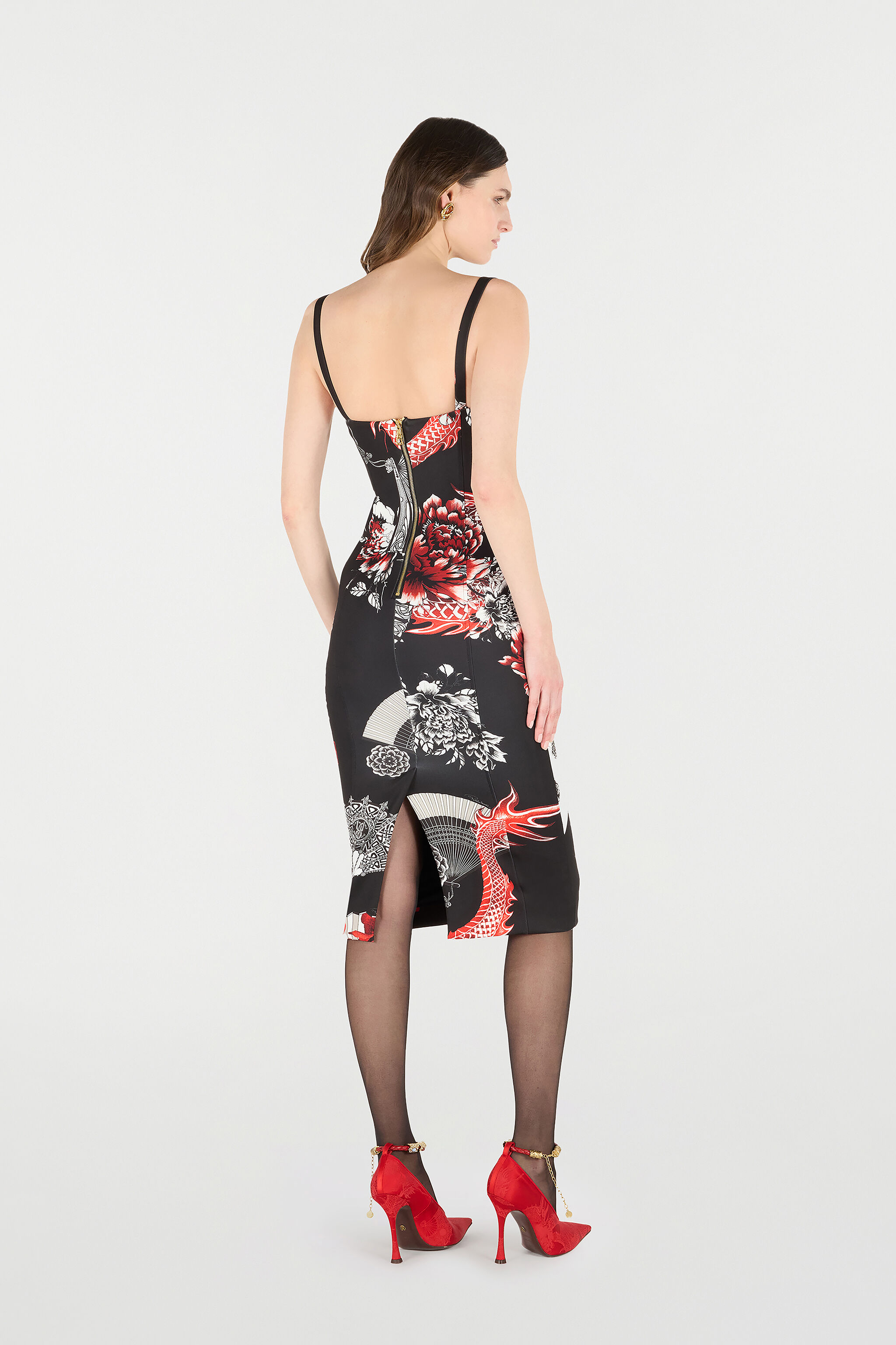 RC Midi Dress with Dragon Schwarz/Rot VQT149-JMP75
