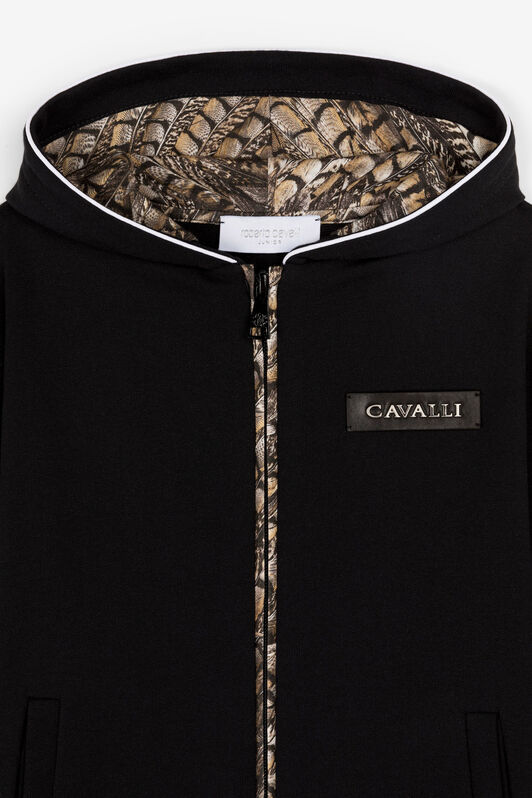 JU Falcon-Print Cotton Hoodie Black RJT921-CF050