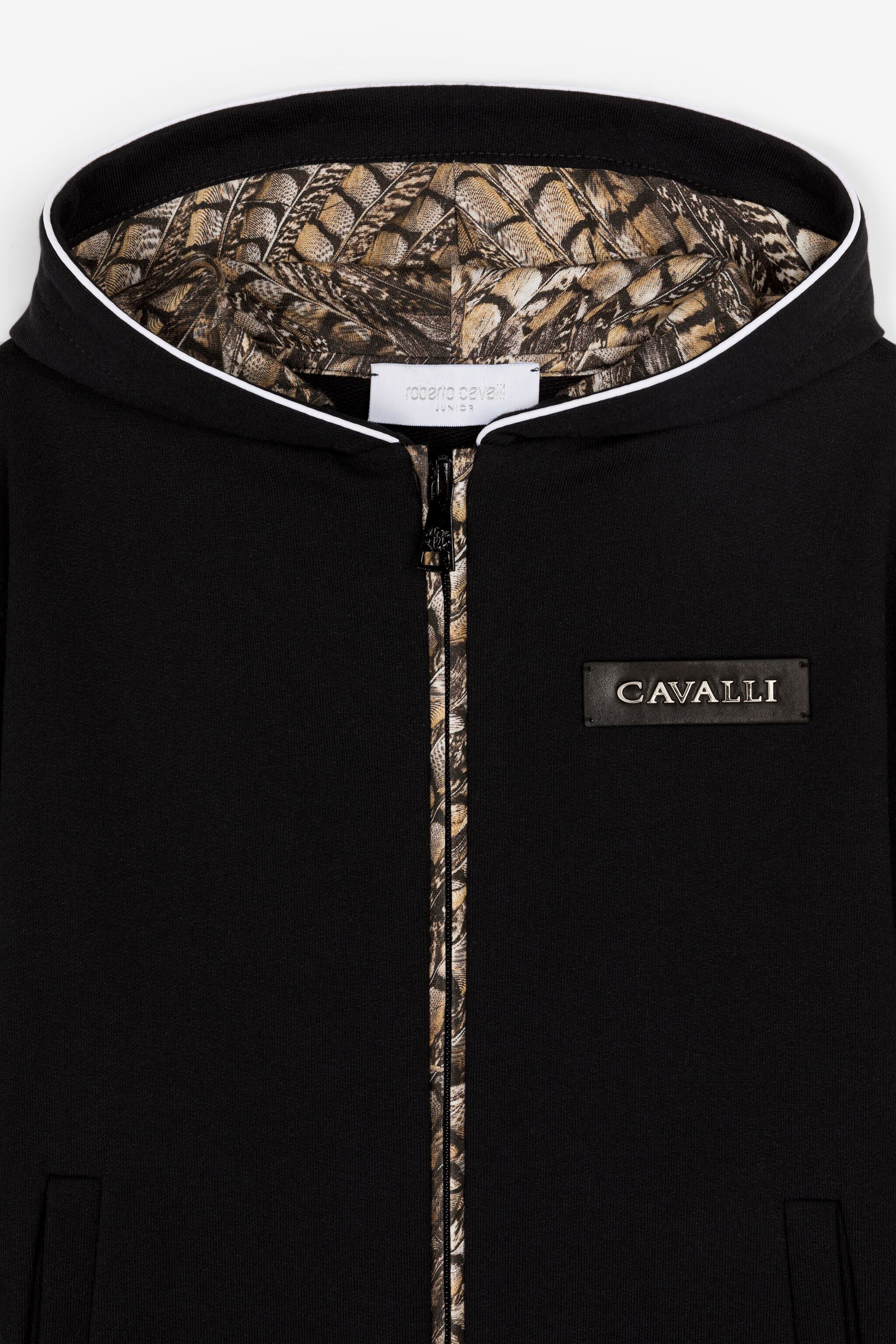 JU Falcon-Print Cotton Hoodie Black RJT921-CF050