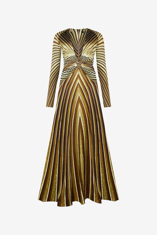 RC Extra-Long Dress with Ray Of Gold Print NATURAL/GOLD WWT113-JRS34