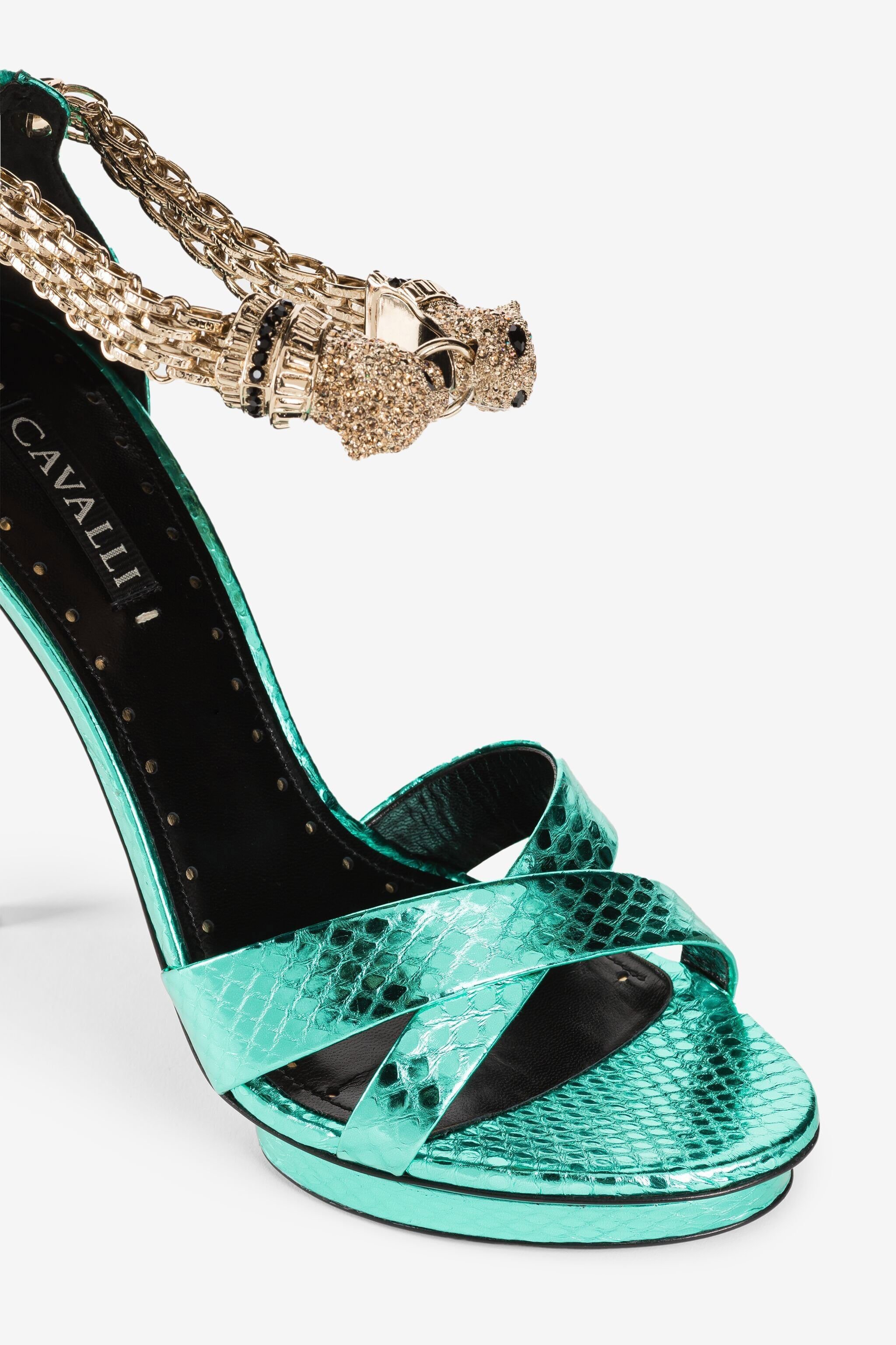 RC Crystal-Embellished Panther Head Sandals Light blue OQS032-PA001