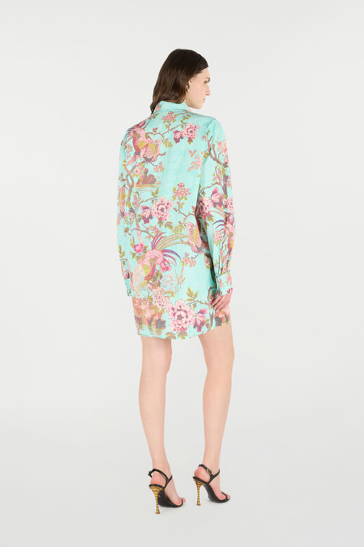 RC Shirt Dress with Naturalistic Motif RC Shirt Dress with Naturalistic Motif Blue/Pink VKT160-RLP76