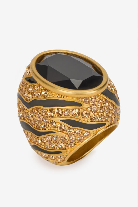 RC Cocktail Ring with Crystals and Tiger Skin Pattern RC Cocktail Ring with Crystals and Tiger Skin Pattern Gold VKG030-AM011