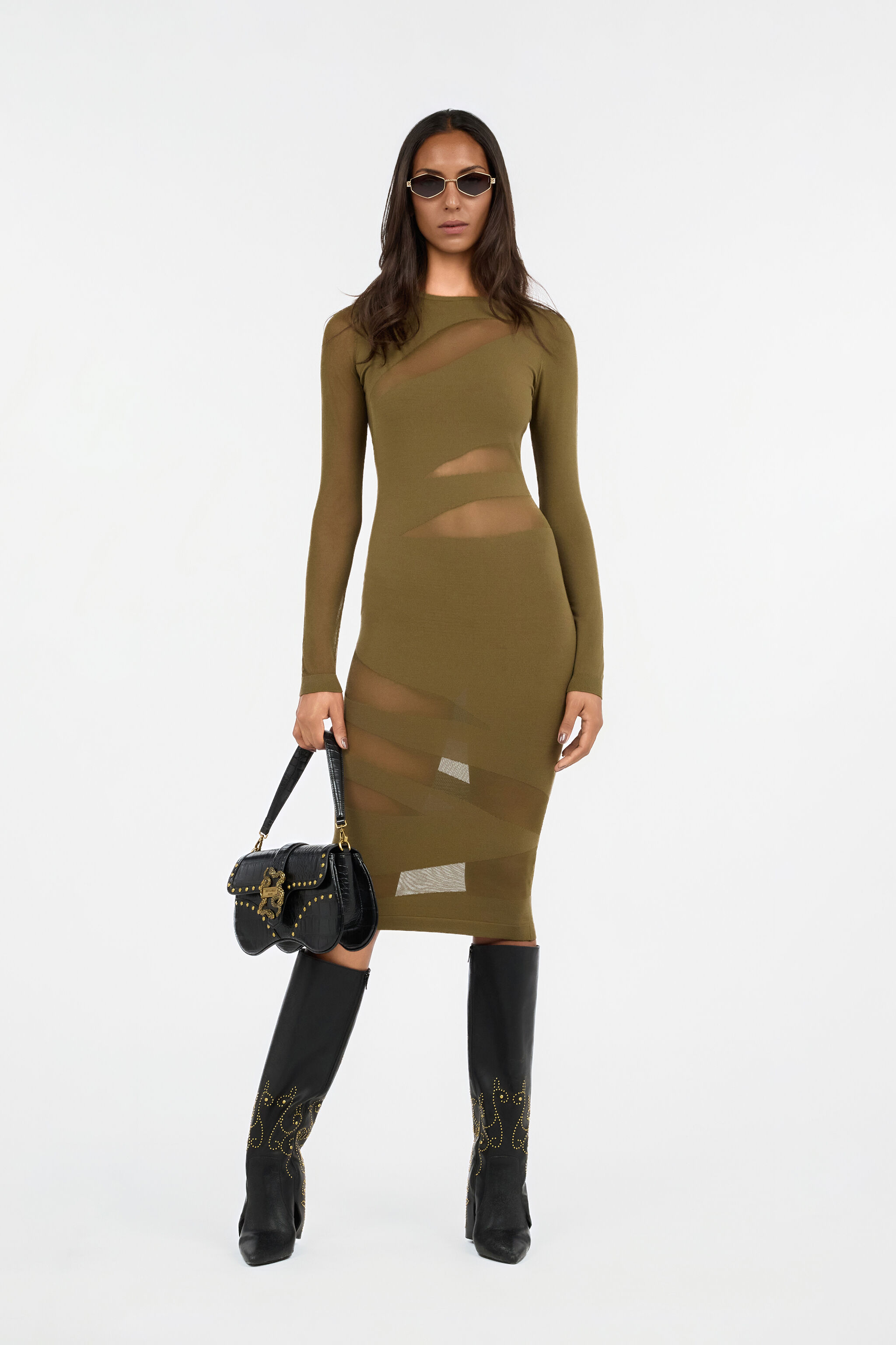 JC Midi Dress With Sheer Cut-Out Detail VERDE 185 VFT259-VF406