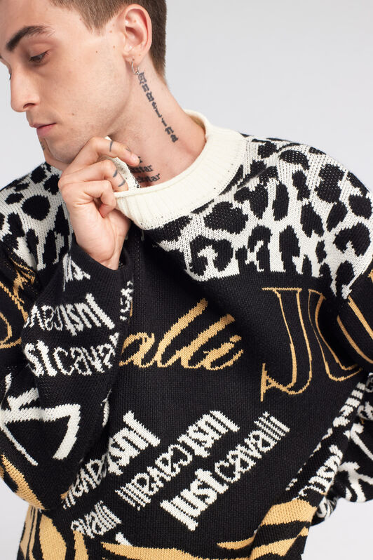 JC Just Cavalli Logo Jacquard Pullover Schwarz/Weiß RRM659-RR153