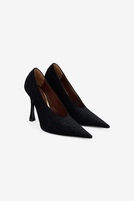 RC Zapatos De Salón Negros Con Textura De Serpiente RC Zapatos De Salón Negros Con Textura De Serpiente Negro VKS120-VL356