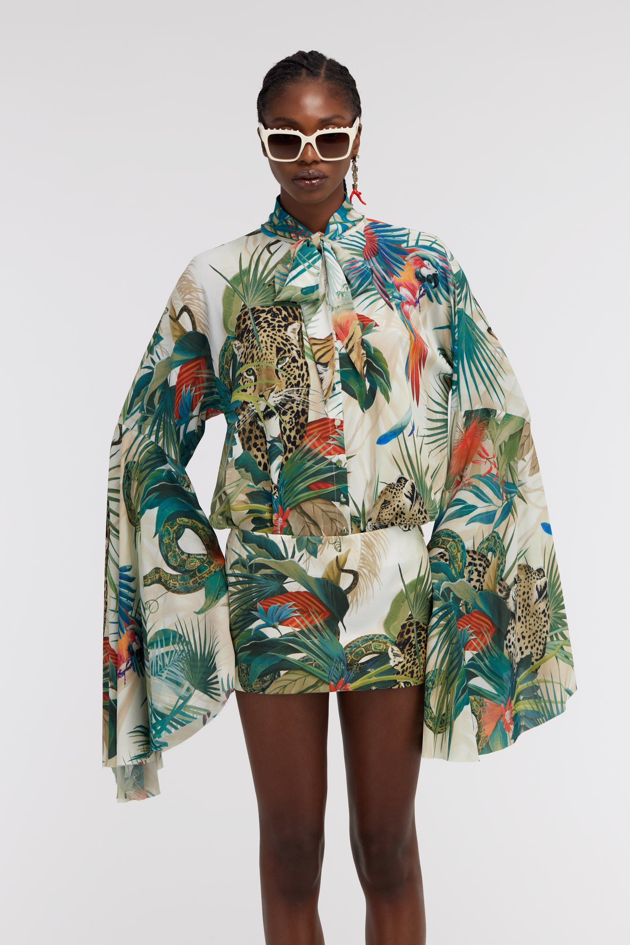 RC Jungle Print Shirt Flared Sleeves Green SKT708-7HI88