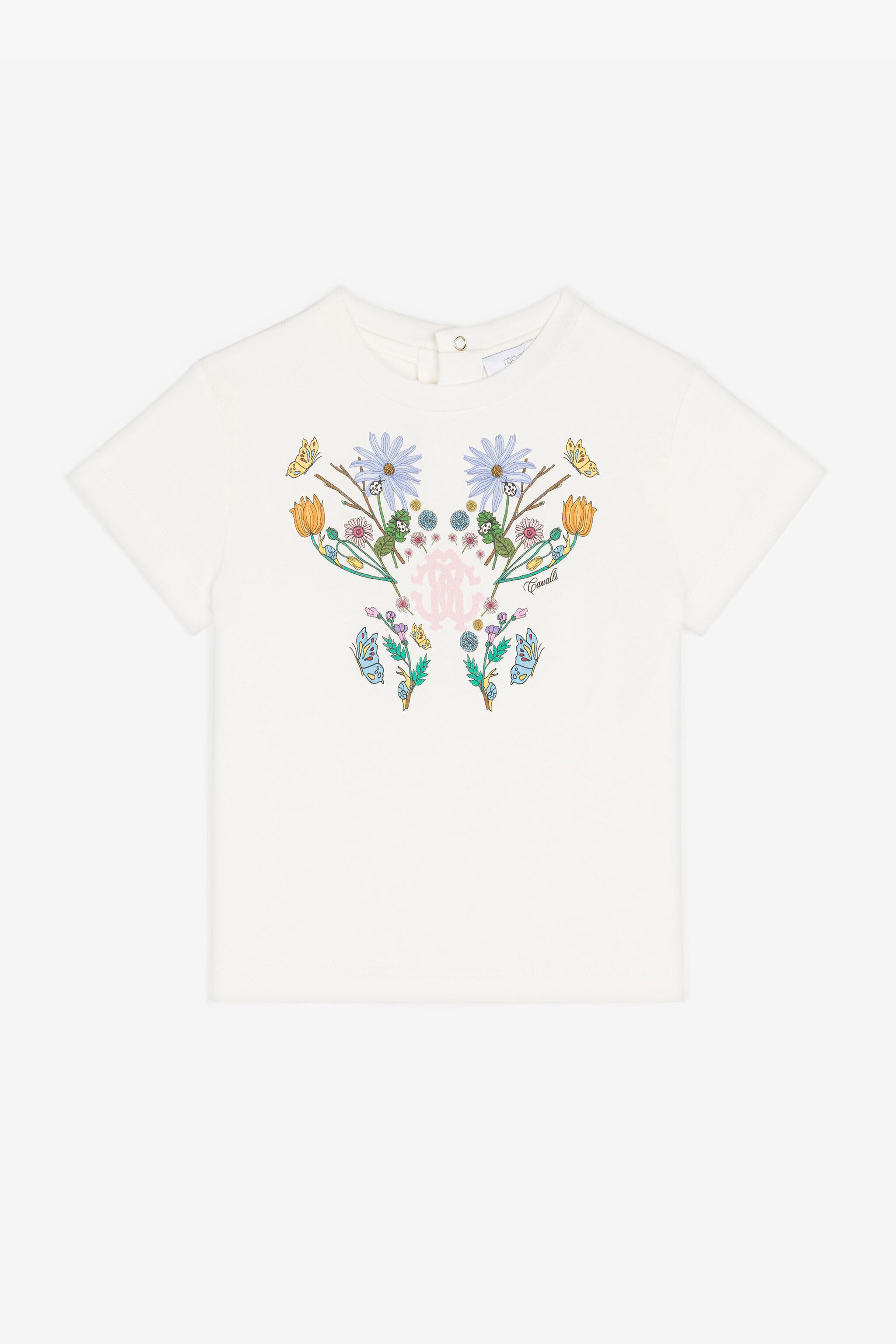 JU Flower And RC Monogram-Print Cotton T-Shirt White RJT60G-JD001