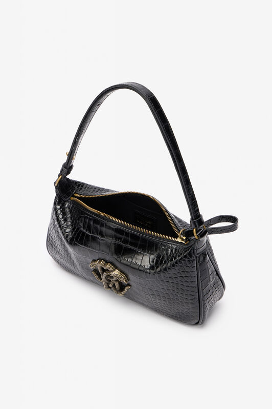 RC Black Croc-Effect Shoulder Bag With Mirror Snake Monogram BLACK QOB00B-PZO32