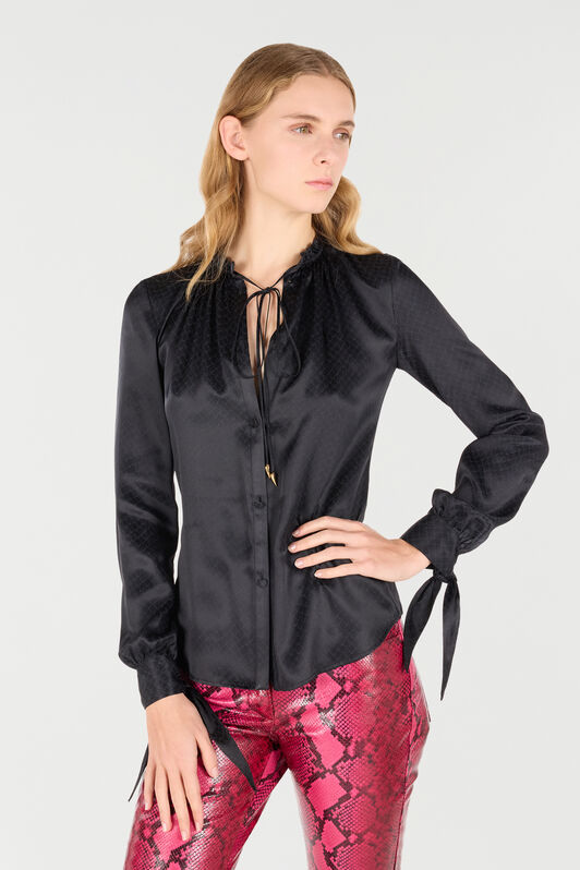 RC Camicia In Seta Effetto Serpente Nero UKT702-SZN57